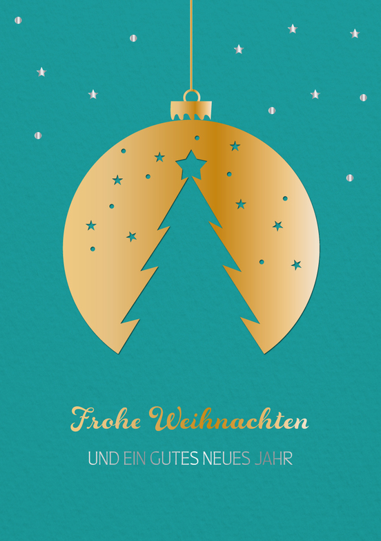 Weihnachtskarte: Baum in Kugel
