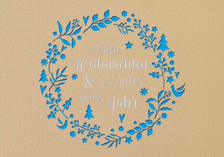 Weihnachtskarte: Stanz-Kranz - Blau