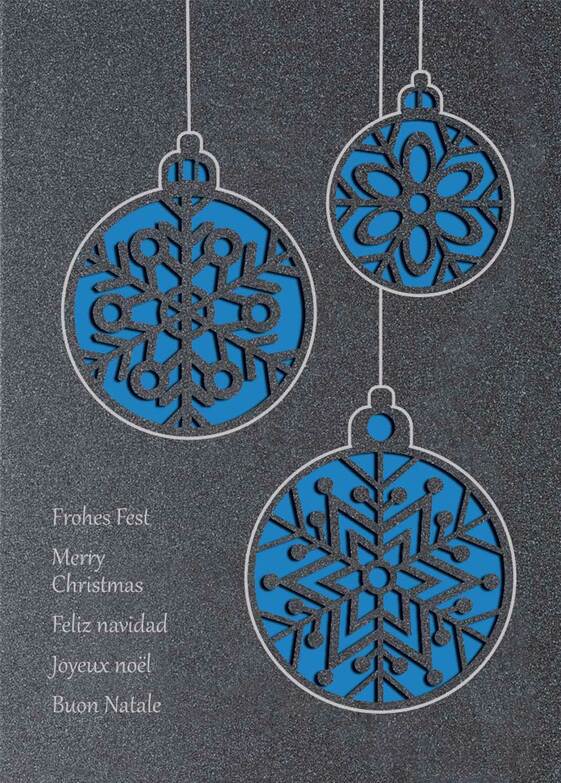 Weihnachtskarte: Kugeldurchsicht - Blau