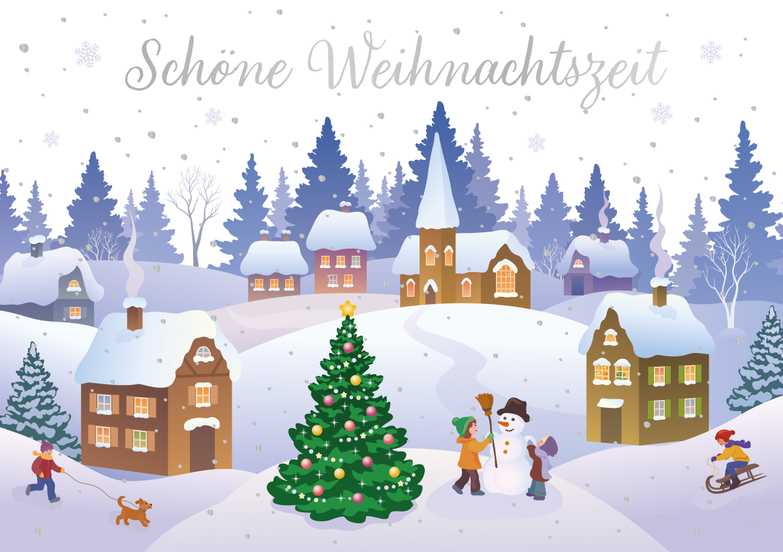 Weihnachtskarte: Schneespass