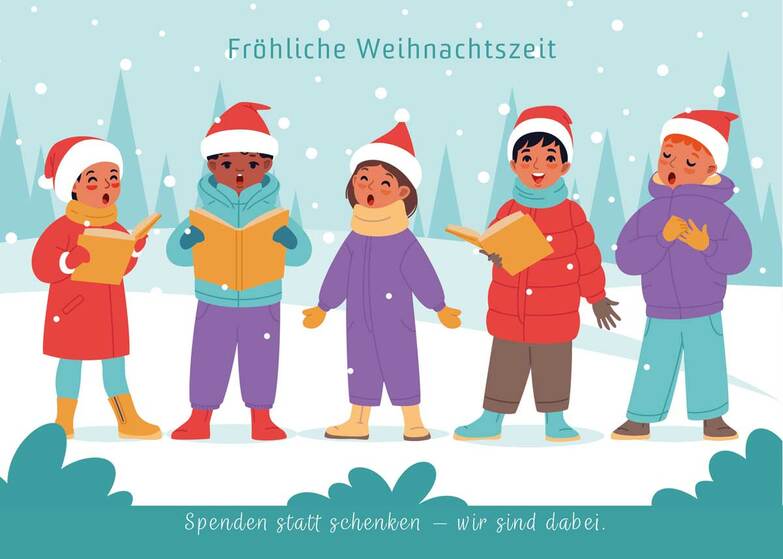 Weihnachtskarte: Kinder singen