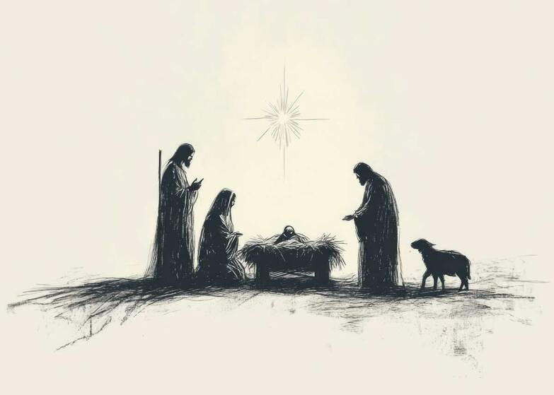 Weihnachtskarte: Krippen-Zeichnung