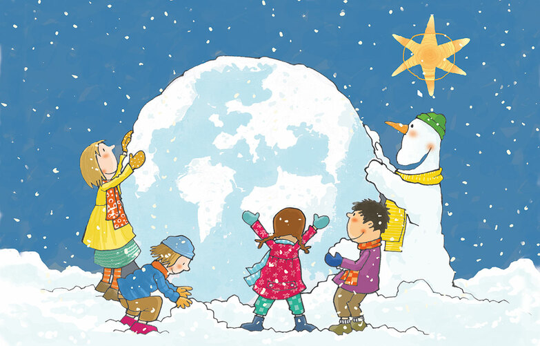 Weihnachtskarte: Schneekugel
