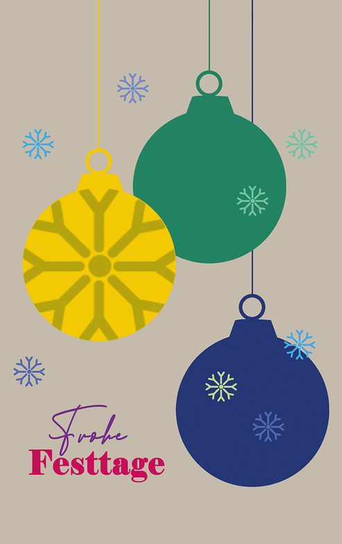 Weihnachtskarte: Drei Weihnachtsschneekugeln