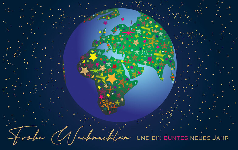 Weihnachtskarte: U67081 - Weltkugel und Sterne