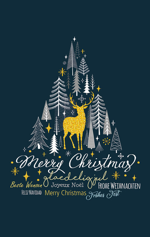 Weihnachtskarte: U57095 - Goldener Hirsch im Wald