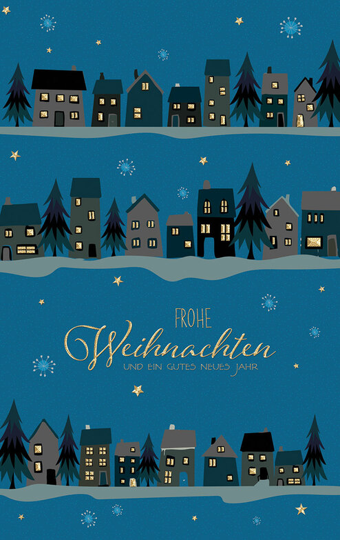 Weihnachtskarte: Häuser in der Nacht