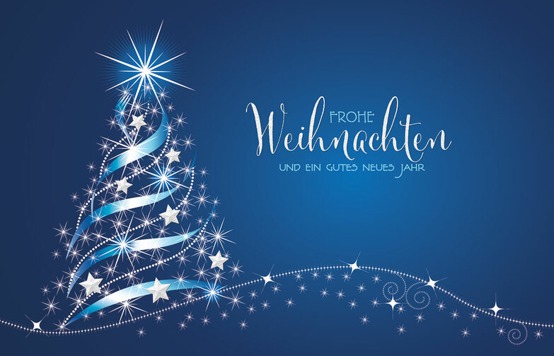 Weihnachtskarte: Funkel-Baum auf Blau