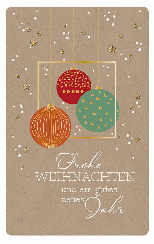 Weihnachtskarte: Kugeln im Rahmen