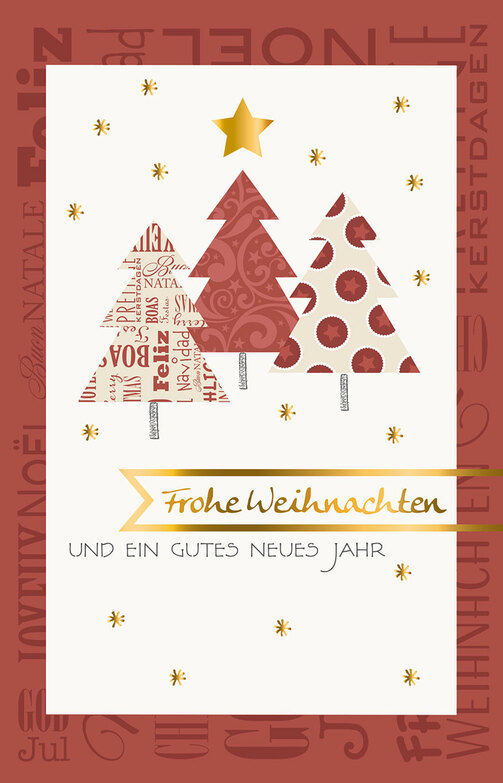 Weihnachtskarte: Rote Bäume