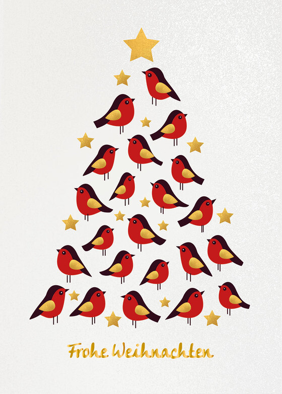 Weihnachtskarte: Vogel-Baum