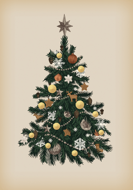 Weihnachtskarte: Naturschmuck-Baum