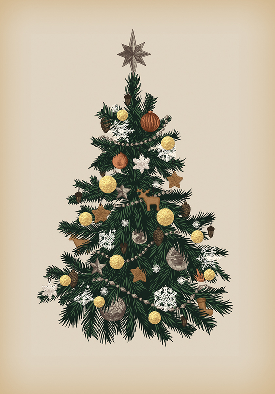 Weihnachtskarte: Naturschmuck-Baum
