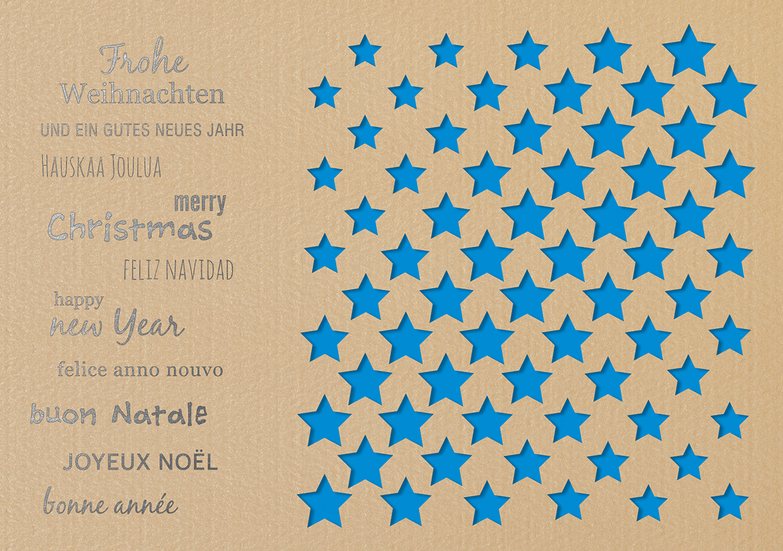 Weihnachtskarte: Stanzkarte Sternenreihen - Blau